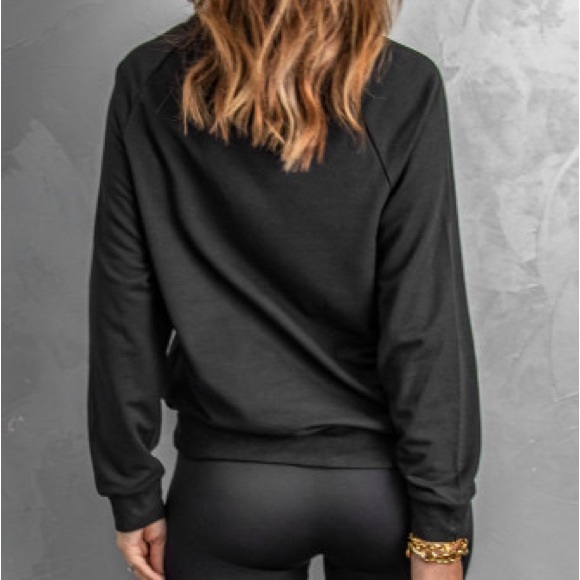 Black Crew Neck Raglan Sleeve Sweatshirt - Picture 3 of 3